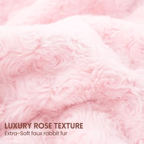 MAXEVE Pink Twin Heated Blanket 62" x 84" Faux Rabbit Fur Sherpa Electric