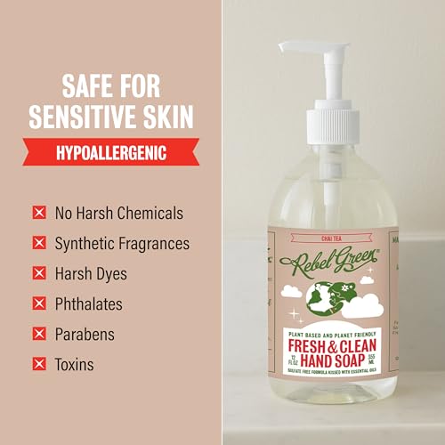 Rebel Green Fresh & Clean Hand Soap - Natural Liquid Hand Soap for Bathroom & Kitchen - Variety Pack, 12 fl oz Spray, Pack of 4