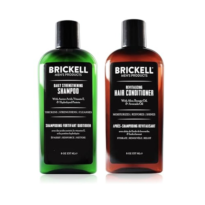 Brickell Men's Daily Revitalizing Hair Care Routine, Shampoo and Conditioner Set For Men, Mint and Tea Tree Oil Shampoo, Strength and Volume Enhancing Conditioner, Natural and Organic, Gift Set