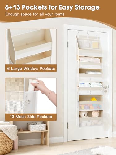 Over the Door Closet Organizer 6 Shelves & 13 Mesh Pockets — 2 Pack Beige