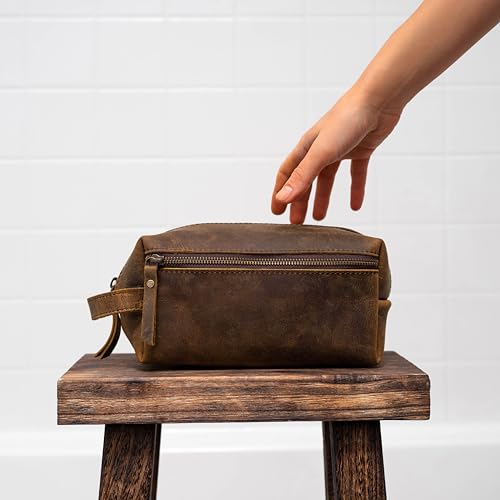 KomalC Travel Toiletry Bag ? Premium Leather Dopp Kit for Men & Women with Water-Resistant Lining & Spacious Zippered Organizer