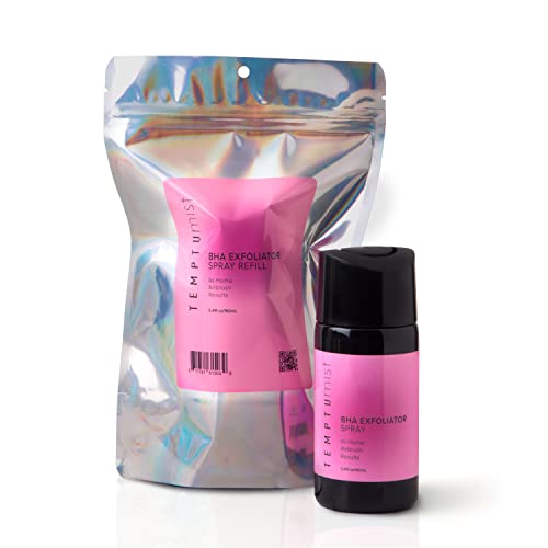 TEMPTU Mist BHA Exfoliator Spray Set or Refill, 5% Willow Bark, Natural Alternative to Salicylic Acid for Body, Back & Face, Pre Tan Skin Prep, Hydrating Facial Toner & Deluxe Continuous Sprayer