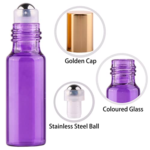Colored Roller Bottles 100 Pack - 5ml Refillable Glass Essential Oil & Perfume Bottles with Stainless Steel Roll-On & Metal Cap