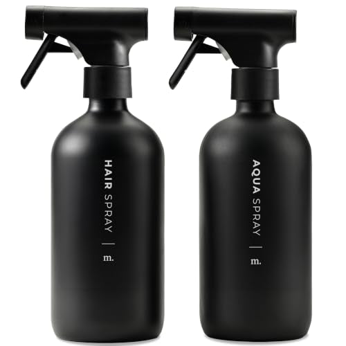 MaisoNovo Black Glass Hair Spray Bottle - 16.9 Oz, Pack of 2, Salon-Quality Styling
