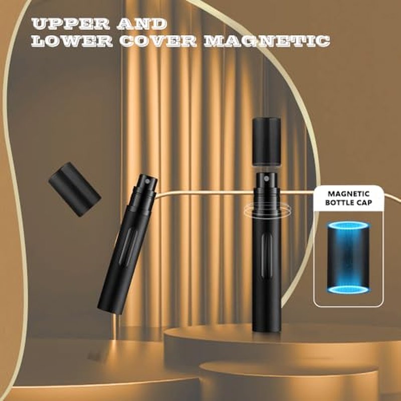 8ml Perfume Atomizer Travel Refillable,Mini Cologne Dispenser, Bottom-Filling Fragrances Perfumes Bottle,Portable Sprayer Pocket Size for Women Men Cruise Car Trip Gift 3pcs (Black-Grey-Blue)