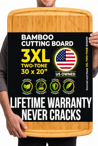 Two-Tone Large Wooden Cutting Board 30x20 Inches - Extra Large Carving & Serving Board