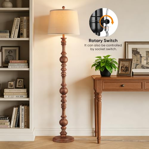 QiMH 61-Inch Vintage Farmhouse Floor Lamp with Wood Grain Finish