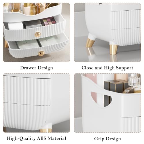 Makeup Organizer Countertop, Large Capacity Skincare Cosmetic Organizer for Vanity with 2 Drawers, Cosmetic Display Cases Makeup Storage Box for Bedroom, Bathroom, Ideal Gifts for Women(White)