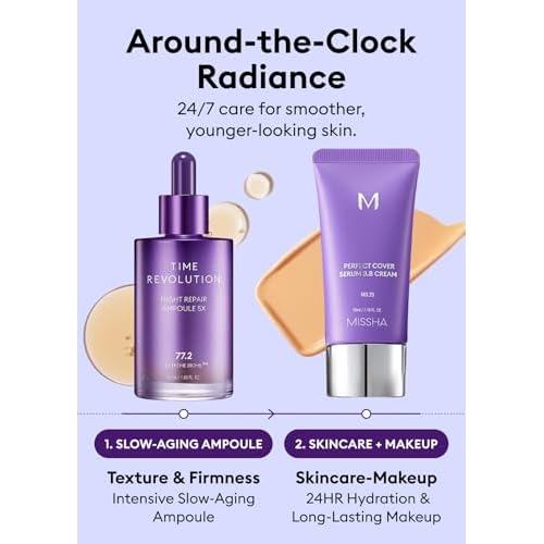 MISSHA Time Revolution Night Repair Face Serum Ampoule (5th Gen) - Overnight Probiotic Skincare for Revitalization and Radiance, 1.69 Fl Oz