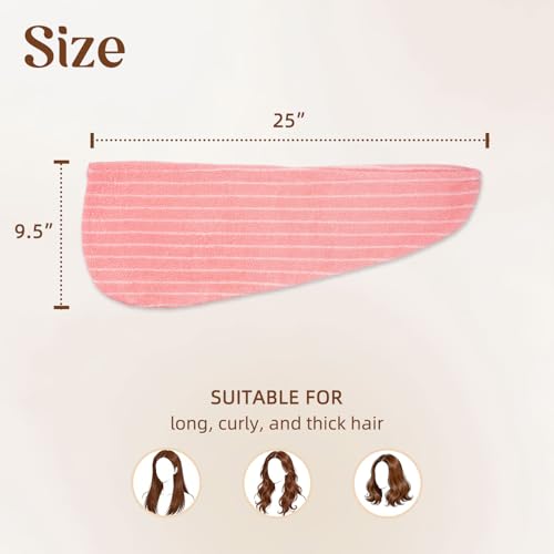 Cotton Hair Towel Wrap Set - 3 Colors / 3 Pack for Women, Fast Drying & Anti Frizz, 25x9.5 Inches - Black Pink Green
