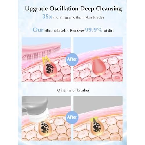 COSLUS JMY05 Facial Cleansing Brush Silicone Face Scrubber: Waterproof Rechargeable Face Wash Brush, 4 Cleansing Modes, Electric Face Exfoliator for Men Women Cleaning, Exfoliating, Massaging