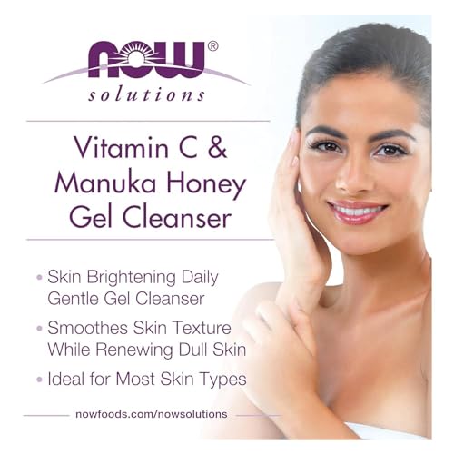 NOW Foods Vitamin C & Manuka Honey Gel Cleanser 8 Fl Oz Pack of 2 - Brightening Skin Care