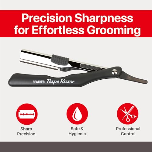 Feather - Nape and Body Razor - Designed for Trimming, Cutting, Thinning, Shaving Neckline, Facial Detail Work, Bikini Areas & Dermaplaning Use - Ergonomic Handle - Made in Japan