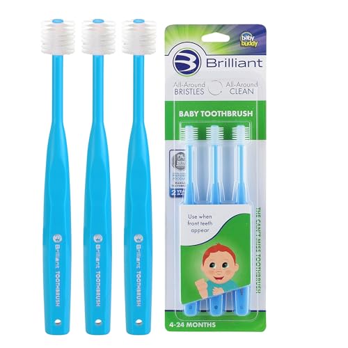 Brilliant Baby Toothbrush 3-Pack for Ages 4 Months to 2 Years, Blue - Soft Micro Bristles & Round Head