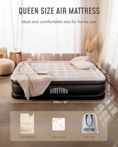 Queen Air Mattress with Built-In Pump, 18 Inch, Black, Standard Height