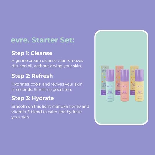 Evre 3 Step Teen Starter Skin Care Set, Face Wash, Face Mist & Moisturizer, Gentle, Natural, Cruelty-Free & Palm-Free, Daily Skincare Routine Kit