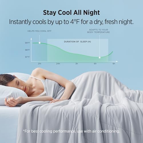 Cooling Comforter Queen - Grey, All Season Bed Blankets for Hot Sleepers