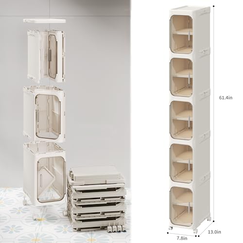LXLXXL 5-Tier Narrow Bathroom Storage Cabinet Beige Slim Tall Organizer