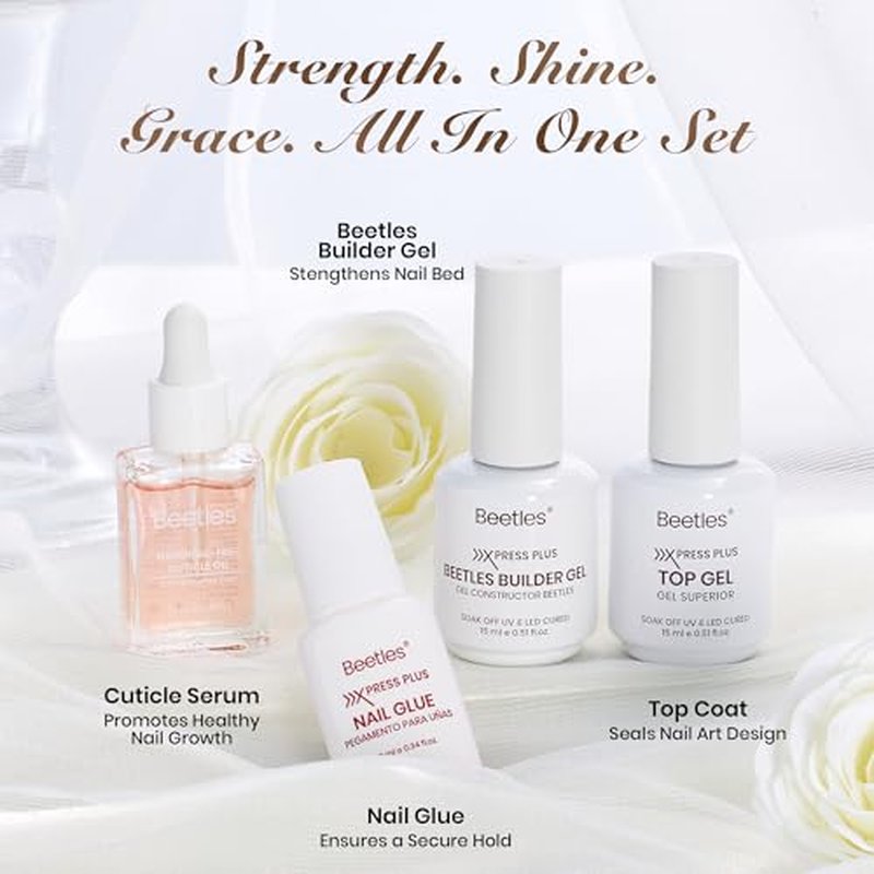 Beetles French Tip Press On Nails - Wedding Beauty Box | Short Almond Press On Nails Kit | 16 Sizes 224 Pcs All-in-One Kit With Nail Glue,Builder,Top Coat,Nail Lamp,Nail Tools Gift