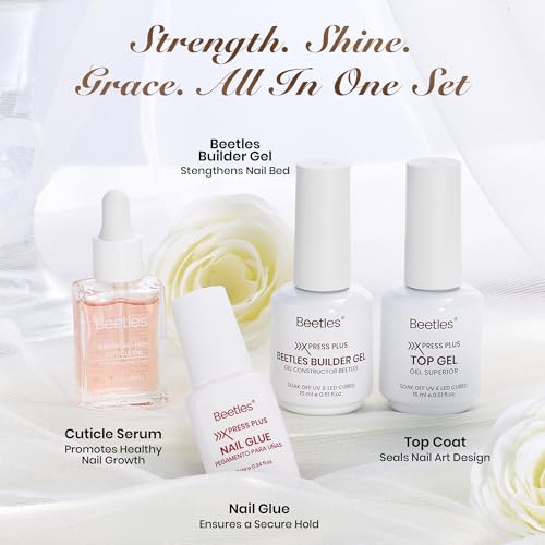 Beetles French Tip Press On Nails - Wedding Beauty Box | Short Almond Press On Nails Kit | 16 Sizes 224 Pcs All-in-One Kit With Nail Glue,Builder,Top Coat,Nail Lamp,Nail Tools Gift
