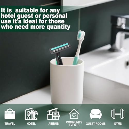 Disposable Twin Blade Razors in Bulk, Individually Wrapped - Clear Safety Cap, For Homeless, Hotel, Airbnb, Travel (pack of 100,green)