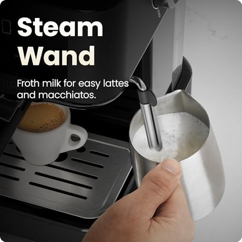 Espresso Machine with 15-Bar Pump & Steam Wand – Compact Coffee Maker for Lattes & Cappuccinos
