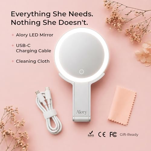 Travel Makeup Mirror with Lights and 10X Magnification – Rechargeable Compact Vanity Mirror with 3 Light Modes