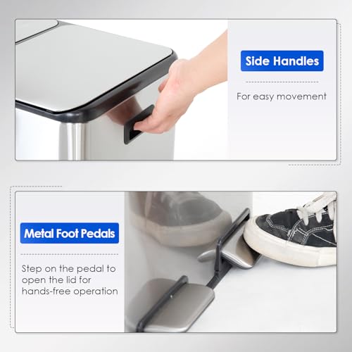 Stainless Steel Trash Can with Lid 16G (2x8G) - Fingerprint-Proof, Quiet Close, Odor Control - Variation: Stainless Steel / 8G x 2