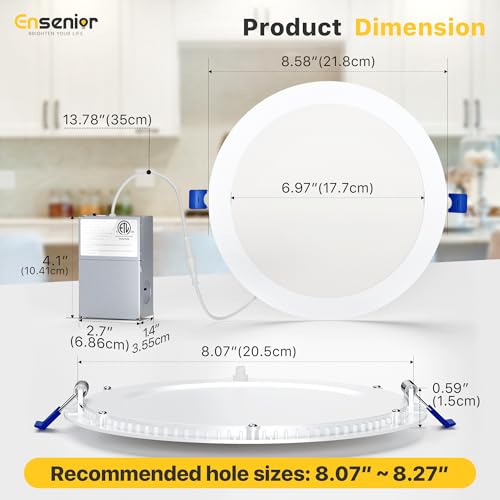 8 Inch Dimmable LED Recessed Light 5CCT Canless Wafer - Energy Saving, Easy Install