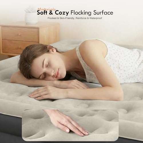 Queen Air Mattress with Headboard and Pump - Inflatable Bed with Pillows