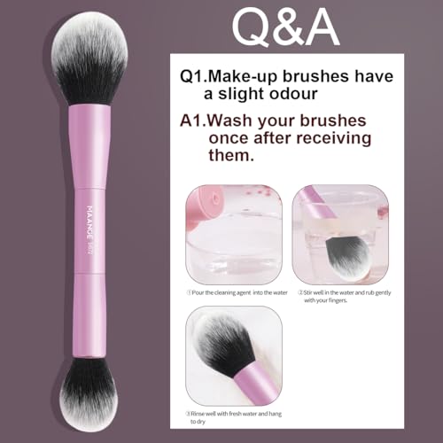 MAANGE 15 PCS Makeup Brushes Double-ended Makeup Brush Set Double Sided Angled/Round Top Brush Foundation Contour Blending Eyebrow Eyeshadow Concealer (Pink)