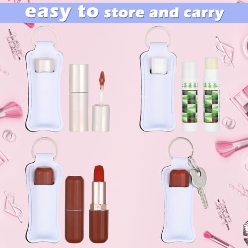 Ferreve 100 Pcs Sublimation Lipstick Holder Keychain Bulk Blank Lipstick Balm Gloss Holder Neoprene Blanks Portable Protective Cases for Women DIY Key Ring Travel Supplies