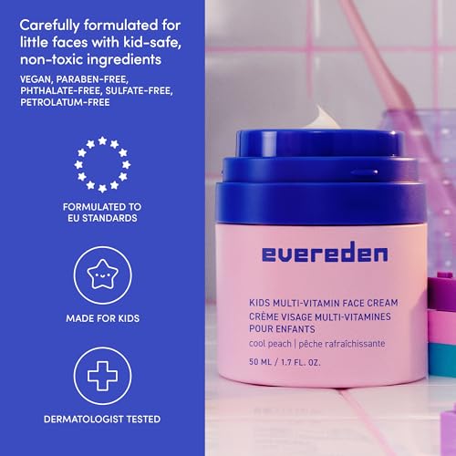 Evereden Kids Happy Face Duo (Cool Peach) - Multi-Vitamin Kids Face Wash and Cream Set - Clean & Vegan Skin Care for Toddlers 3+ - Moisturizing, Nourishing, & Protective Skin Care Set