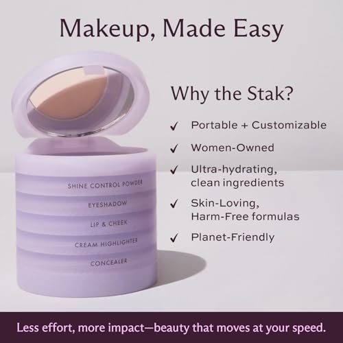 Subtl Beauty 4-in-1 Travel Makeup Kit by Subtl Staks - Eyeshadow Duo, Shine Control Powder, Cream Highlighter, Lip and Cheek - Includes Mirror Lid and Mini Brush - Stackable Makeup Designed for Travel