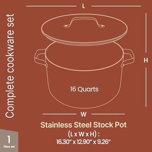 16 Quart Ceramic Coated Stock Pot with Lid - Nonstick, Oven Safe, All Stove Compatible - Black