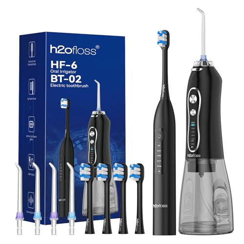 H2ofloss 2-in-1 Water Flosser & Electric Toothbrush Combo Set - Black