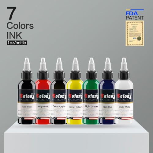 Solong Tattoo Ink Color Set - Professional 7 Color Pigment Kit for Outlining & Shading