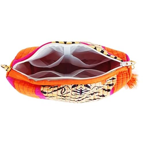 Rastogi Handicrafts Cosmetic Bags Set, 3 Piece Make Up Organizer Bag Storage Bags with Zipper Closure (3, Dark Pink, Design-7)