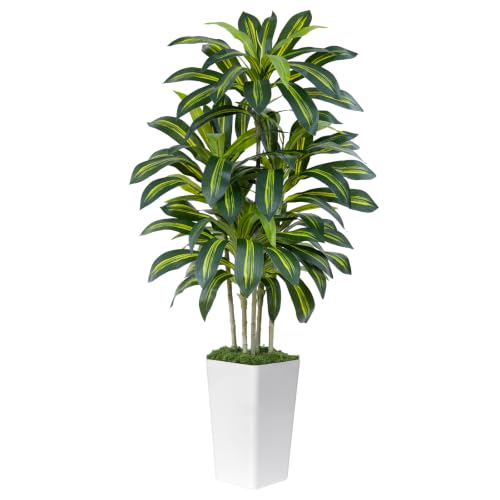 White 5Ft Artificial Dracaena Tree for Indoor Outdoor Decor - Faux Potted Plant