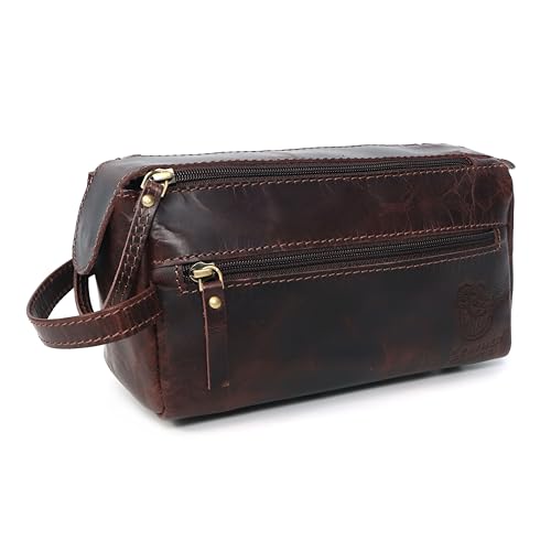 Toiletry Bag | Leather Dopp Kit for Men & Women ? Water-Resistant, Durable & Stylish ? Travel Organizer with Multiple Compartments | Grooming Essentials, Shaving & Makeup Pouch (Brown)