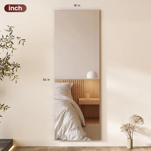 Frameless Full Length Mirror with Stand - 56 x 18 Inches, Crystal Clear Reflection
