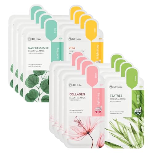 Mediheal Sheet Mask 16 Pack - Collagen, Tea Tree, Madecassoside, Vitamins | Korean Skin Care