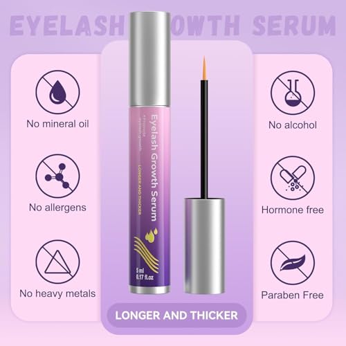 Eyelash Growth Serum with Gentle Formula for Longer, Thicker, Voluminous Lashes - Safe for Sensitive Eyes, Vegan, Natural & Cruelty-Free (5ml)