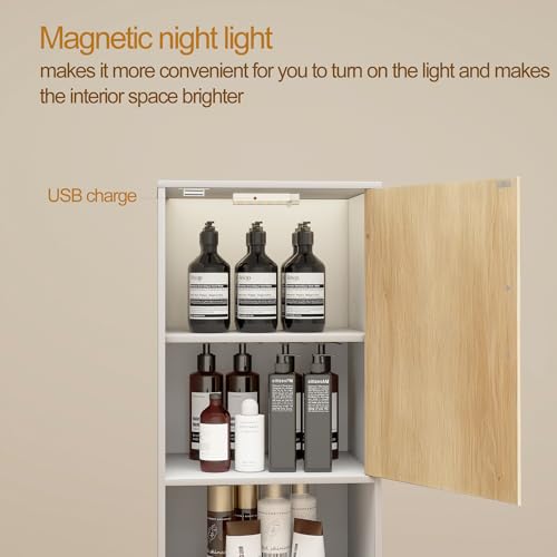 UYIHOME White Tall Narrow Bathroom Storage Cabinet with USB Light