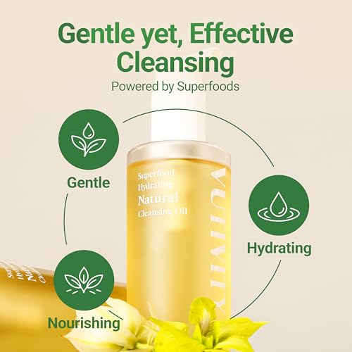 Superfood Hydrating Natural Cleansing Oil, Vegan, 200mL, 6.76 fl oz, Gentle Makeup Remover for Sensitive Skin, Korean Oil Cleanser