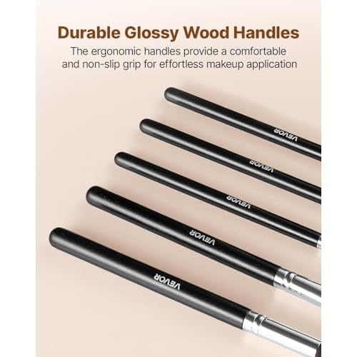 VEVOR 15-Piece Makeup Brush Set for Foundation Blending Eyeshadow, Professional Vegan Brushes with Soft Synthetic Bristles, Ergonomic Wood Handle & Aluminum Ferrule, Portable and Travel-Friendly