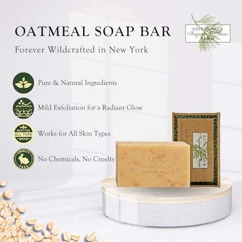 Adirondack Fragrance & Flavor Farm ADK Natural Oatmeal Soap Bar 16 oz., Handmade Vegan Olive Oil Body Soap for Dry and Sensitive Skin, Moisturising for Men, Women & Babies, Produced in the USA