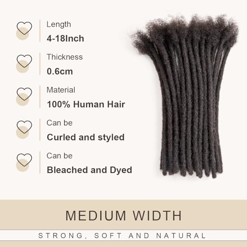 10 Inch 20 Strands Dreadlock Extensions - 0.6cm Thickness, Handmade, Can Be Dyed & Bleached, Natural Human Hair for Men & Women (Variation: 1B)
