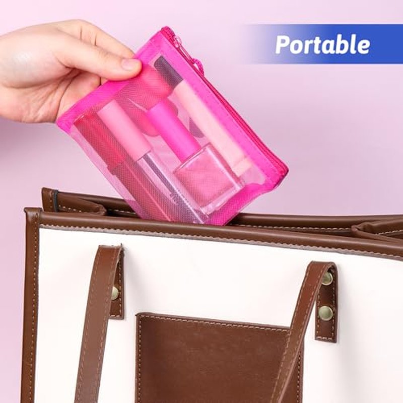 28 Pieces Mini Mesh Coin Pouch, 5 x 4 in Small Nylon Zipper Cosmetic Bags, Small Travel Mesh Lipstick Makeup Organizer Bags with Zipper for Women Purse Toiletries Cosmetics Supplies