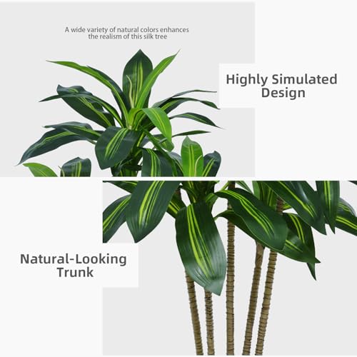 Artificial 6FT Dracaena Tree with Black Tall Planter - Realistic Indoor Decor